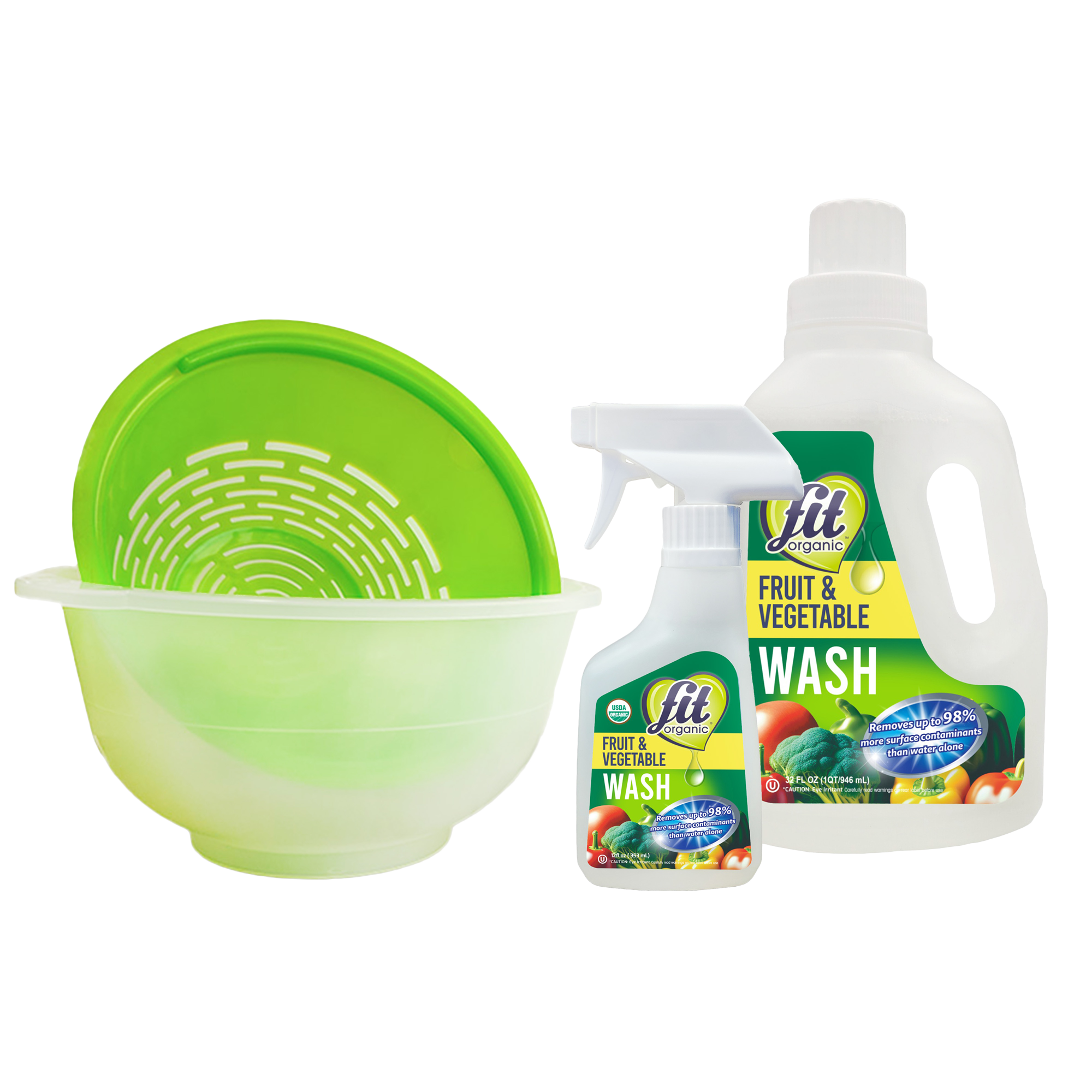 Fit Organic Produce Wash 12 oz and 32 oz Colander/Bowl Set – FIT Fit Organic Produce Wash 12 oz and 32 oz Colander/Bowl Set – FIT